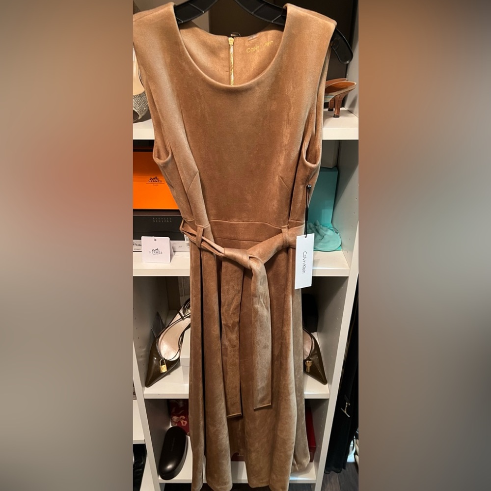 NWT Calvin Klein Tan Belted Dress Sz10